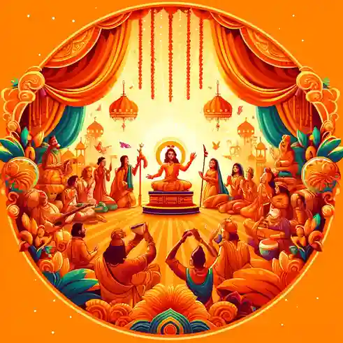 Temple courtyard for Kartika, Krishna Ekadashi. Hindu, Fasting.
